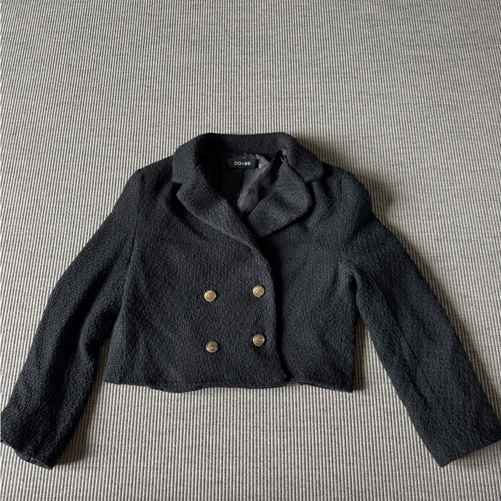 Double-Breasted Black Jacket with gold buttons